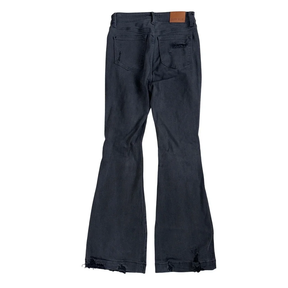Judy Blue Los Angeles Washed Black High Rise Distressed Flare Jeans Womens 9/29‎